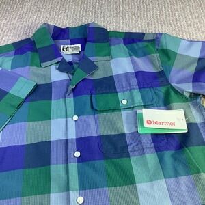 Marmot Muir Camp Novelty SS Shirt‎ M Trail Blue Charlie Plaid Short Sleeve NWT